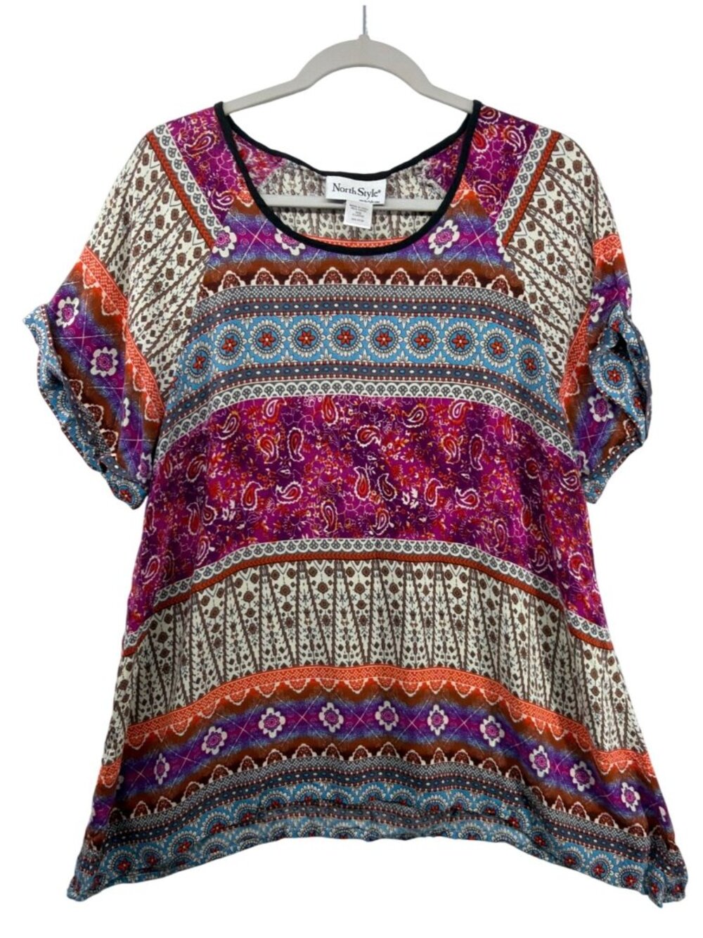 North Style Women Top Sz XL Purple/Blue/Orange Stripes Boho Paisley Floral Fairy